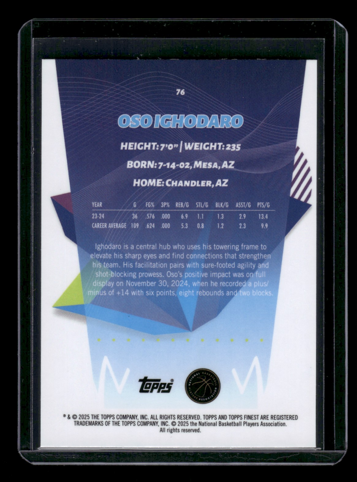 2024-25 Topps Finest OSO IGHODARO #76 card back image