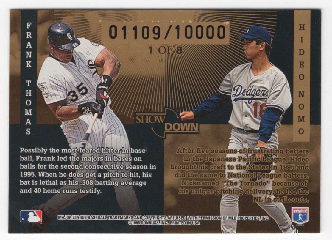 Showdown Card Back 1996 Donruss Showdown Frank Thomas Hideo Nomo #1 on Kronozio