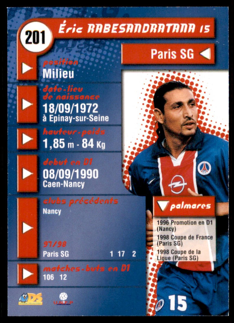 1998 DS France Eric Rabesandratana #201 card back image