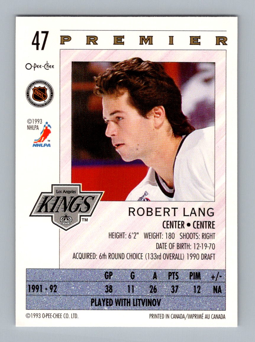 1993-94 O-Pee-Chee Premier Robert Lang #47 card back image