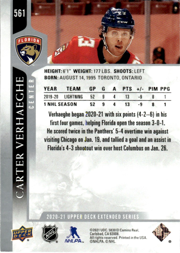 2020-21 Upper Deck Carter Verhaeghe #561 card back image