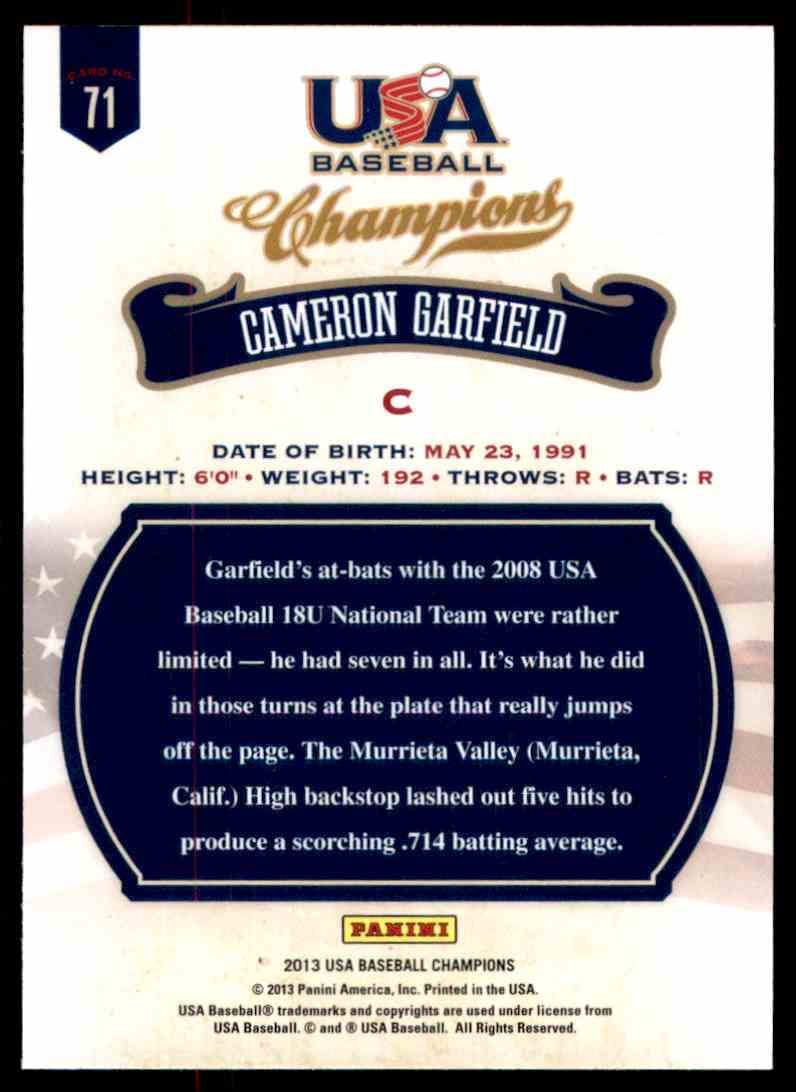 2013 USA Baseball Champions Cameron Garfield 71 on Kronozio