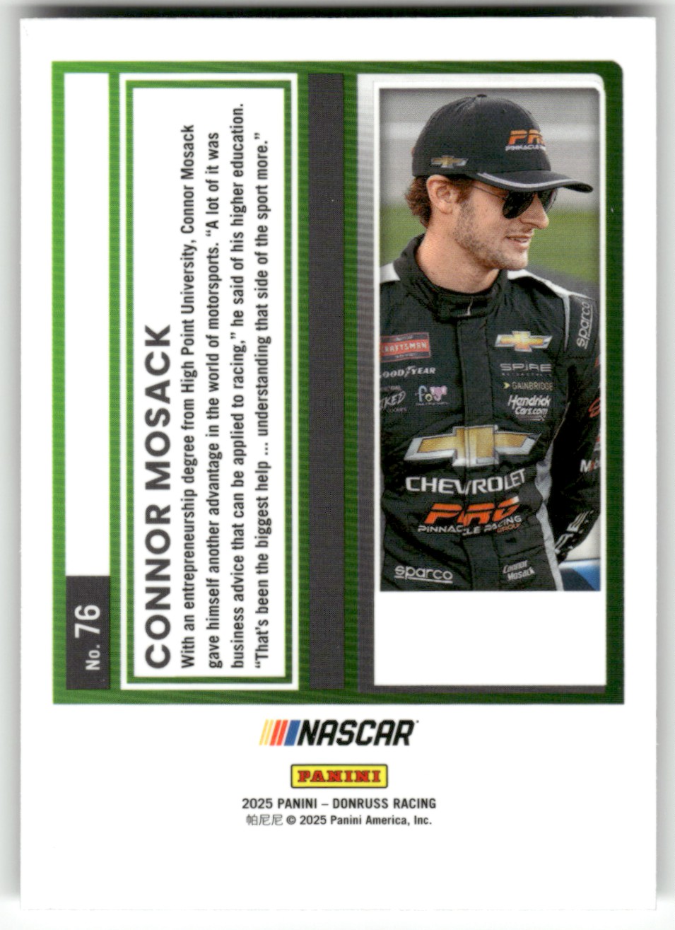 2025 Donruss NASCAR Optic CONNOR MOSACK #76 card back image