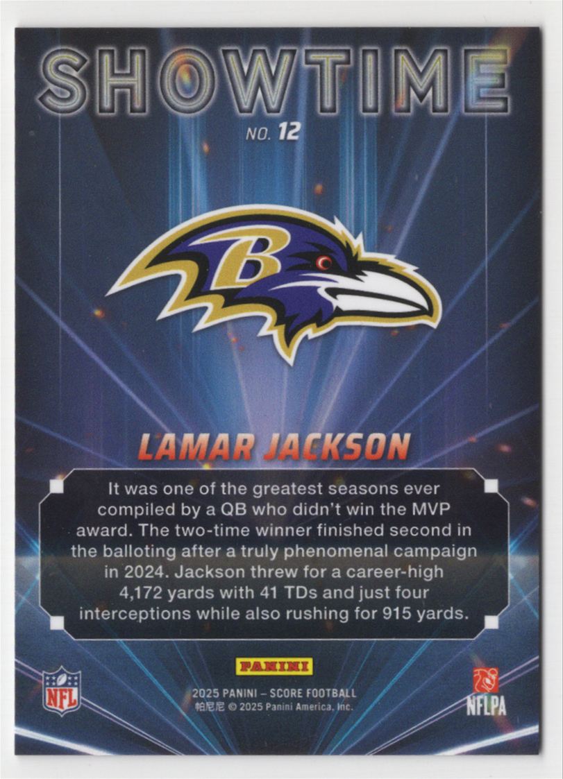 2025 Panini Score Showtime Lamar Jackson Baltimore Ravens #12 | eBay