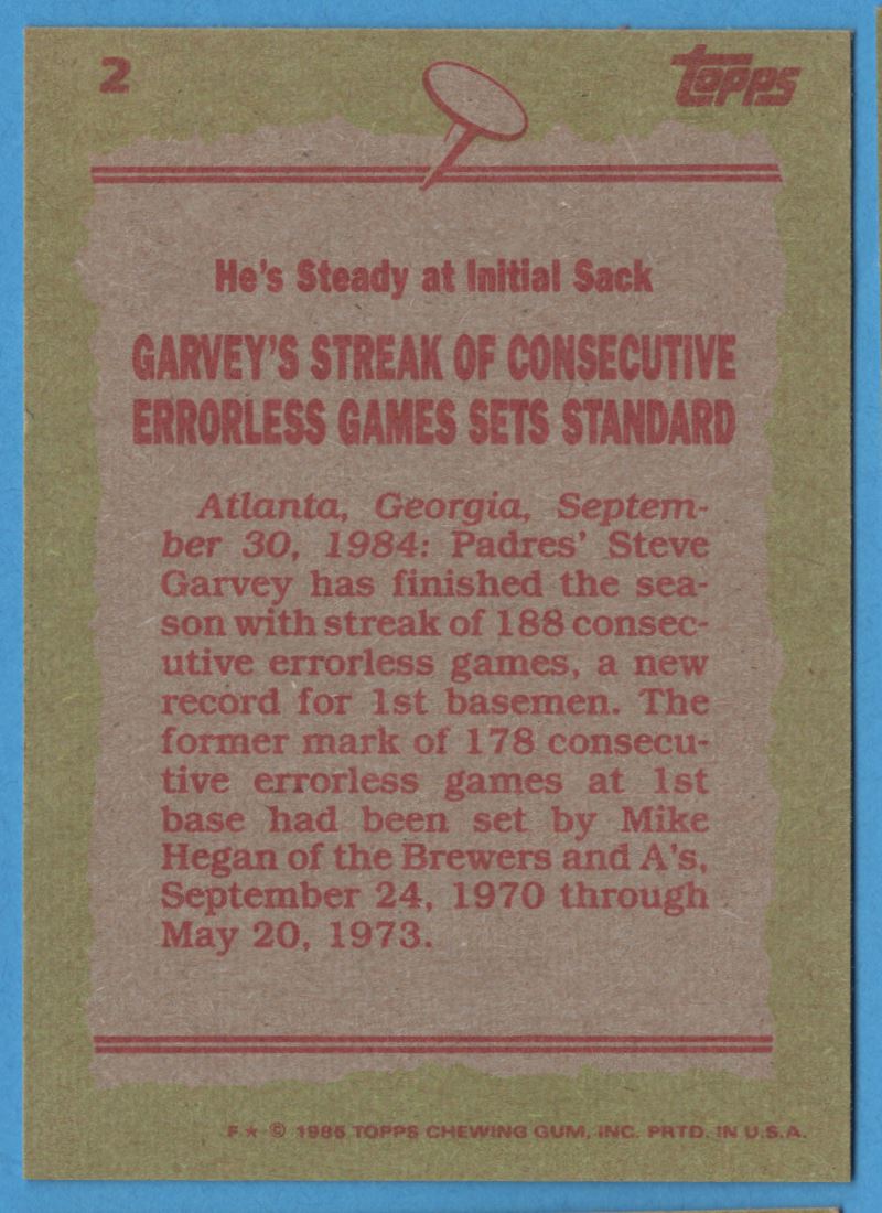85   スティーブンステイルバーグ 1985 Topps Steve Garvey San Diego Padres #2 | eBay