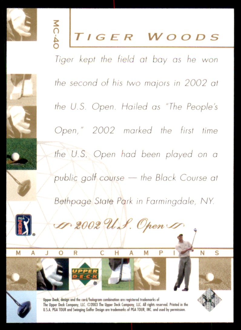 2003 Upper Deck Major Champions Tiger Woods #MC-40 card back image