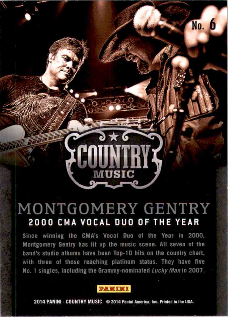 2015 Country Music Award Winners Green Montgomery Gentry #6 card back image