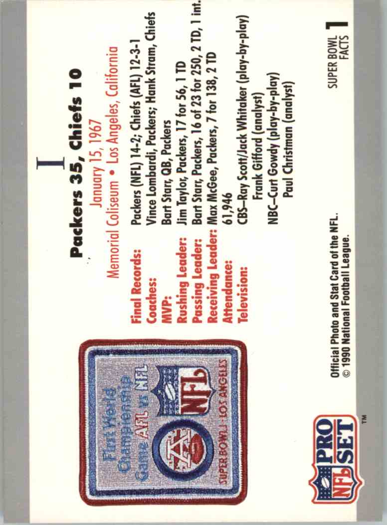 1990 Pro Set Super Bowl XXV Silver Anniversary The Offical NFL Card I #1 card back image