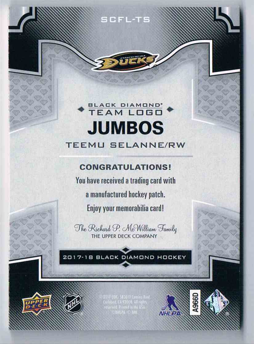 Real Card Back Image 2017 18 Upper Deck Black Diamond Team Logo Jumbos Teemu Selanne B Real Card Back Image 2017 18 Upper Deck Black Diamond Team Logo Jumbos Teemu Selanne B