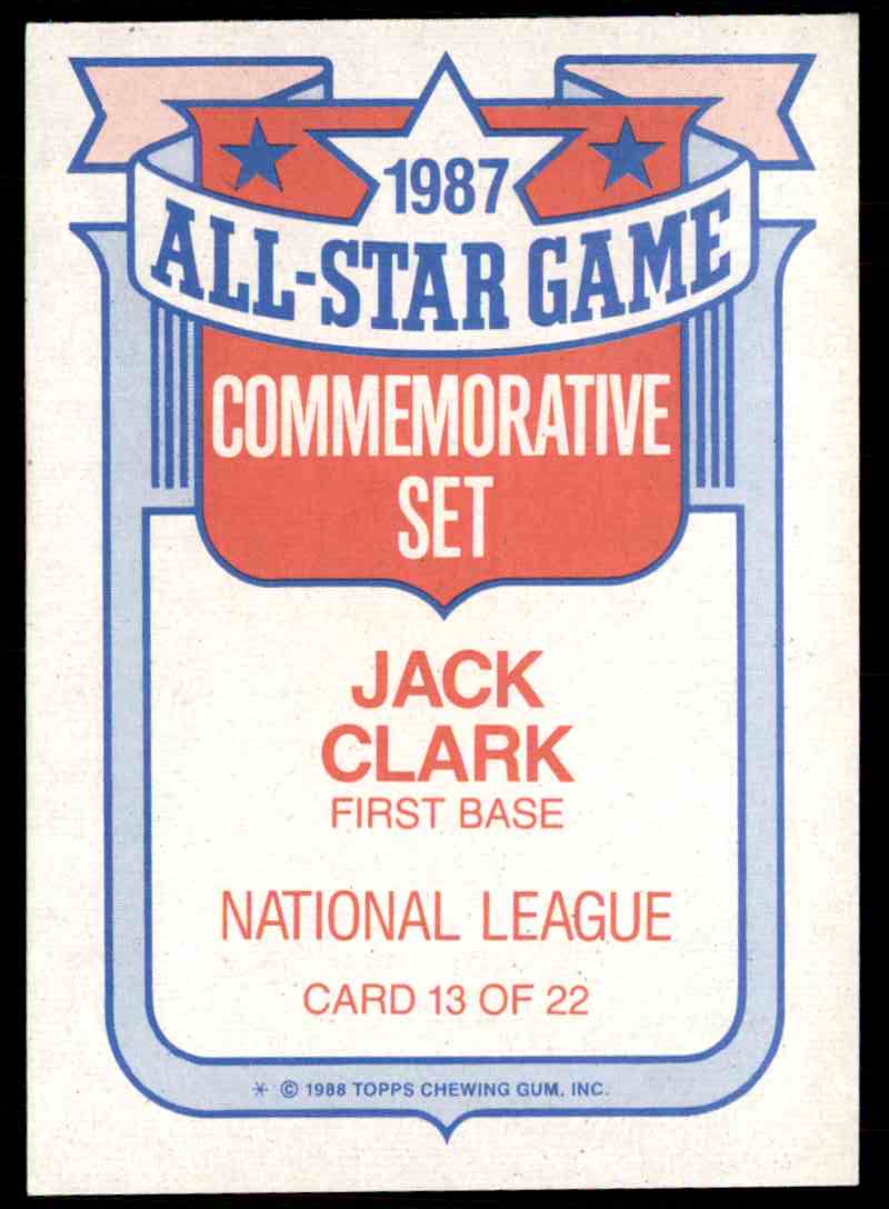 1988 Topps 1987 All-Star Game Commemorative Set Jack Clark #13 on