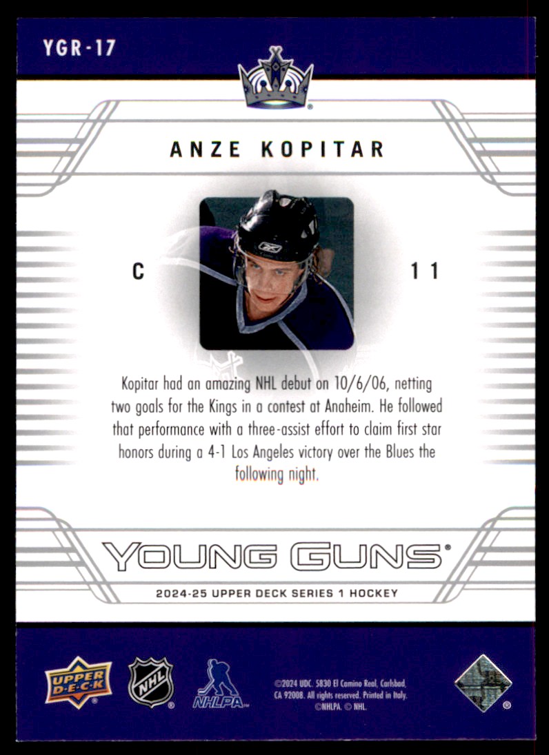 2024-25 UPPER DECK YOUNG GUNS RENEWED ANZE KOPITAR LOS ANGELES