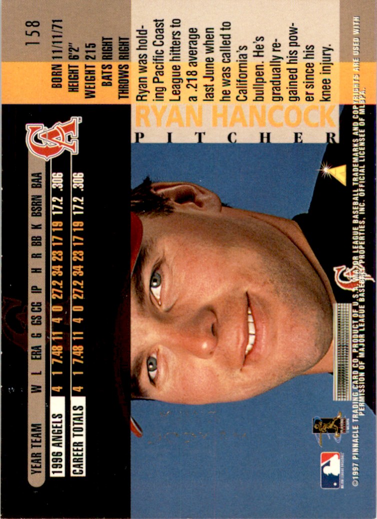 1997 Pinnacle Gold Ryan Hancock . California Angels #158 | eBay