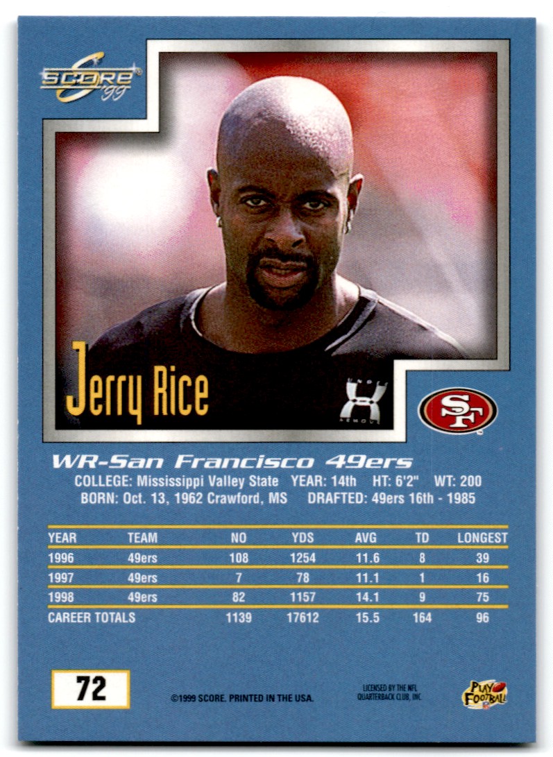 1999 Score Jerry Rice #72 on Kronozio