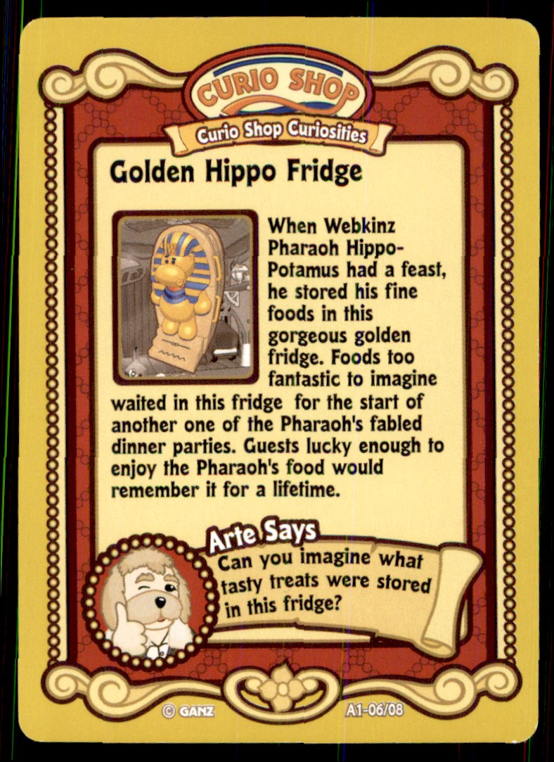 2007 Ganz Webkinz Series 1 Card Curio Shop Golden Hippo Fridge #6/8 on ...