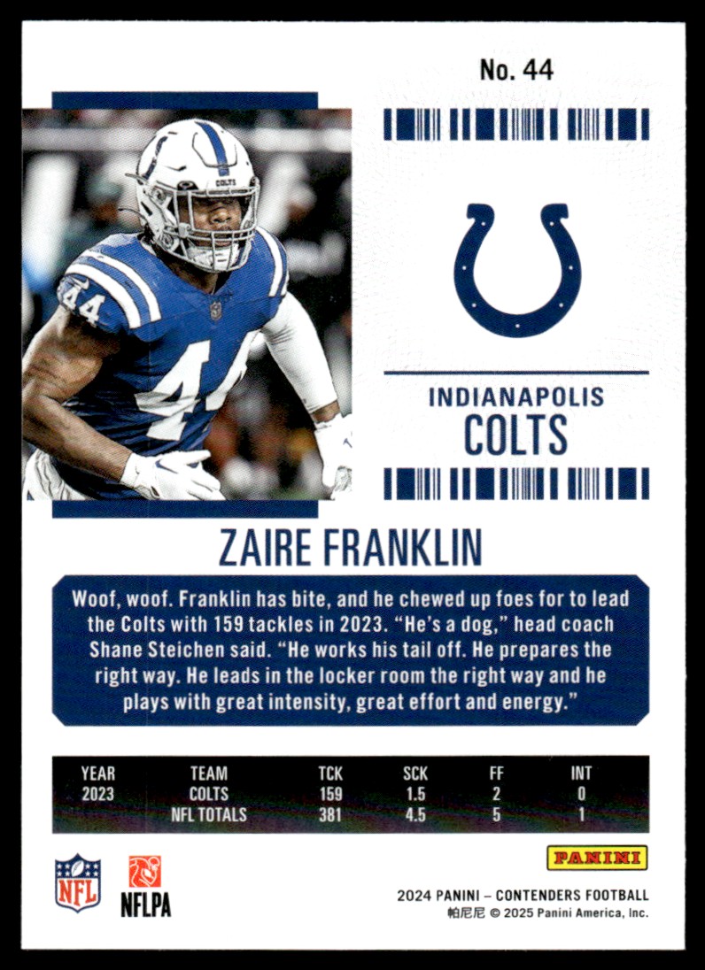 2024 Panini Contenders Season Ticket Zaire Franklin Indianapolis