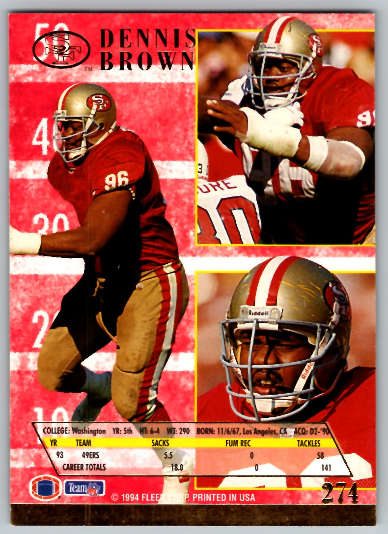 1994 ULTRA DENNIS BROWN SAN FRANCISCO 49ERS #274 | eBay