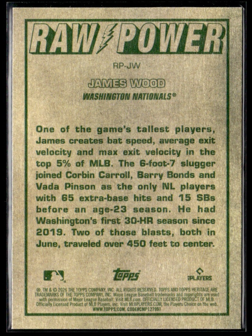 2026 Topps Heritage Raw Power James Wood Washington Nationals #RP