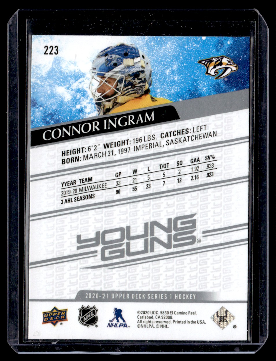 2020-21 Upper Deck Connor Ingram #223 card back image