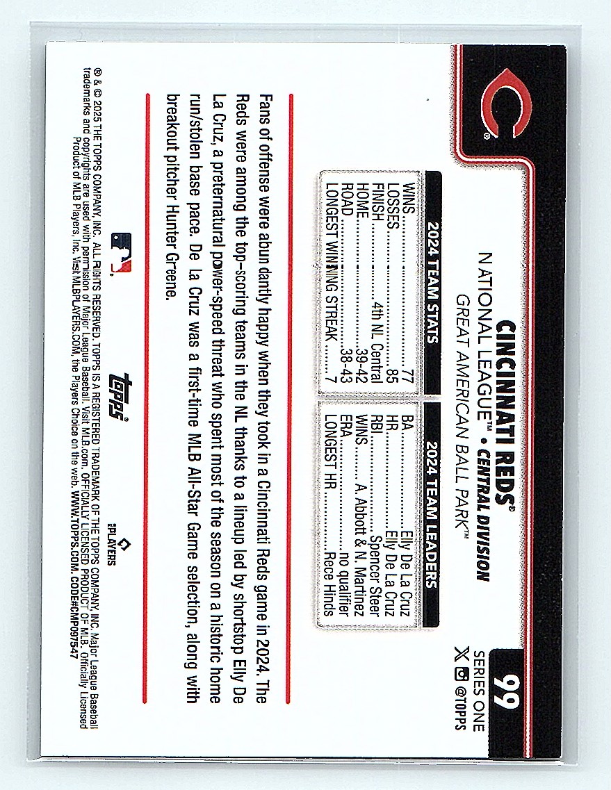 2025 Topps Cincinnati Reds #99 card back image
