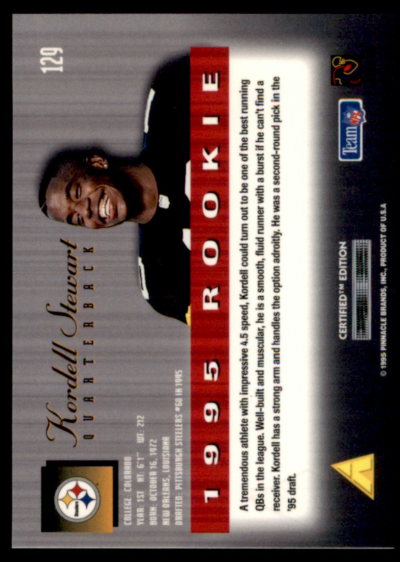 1995 Select Certified Kordell Stewart #129 card back image