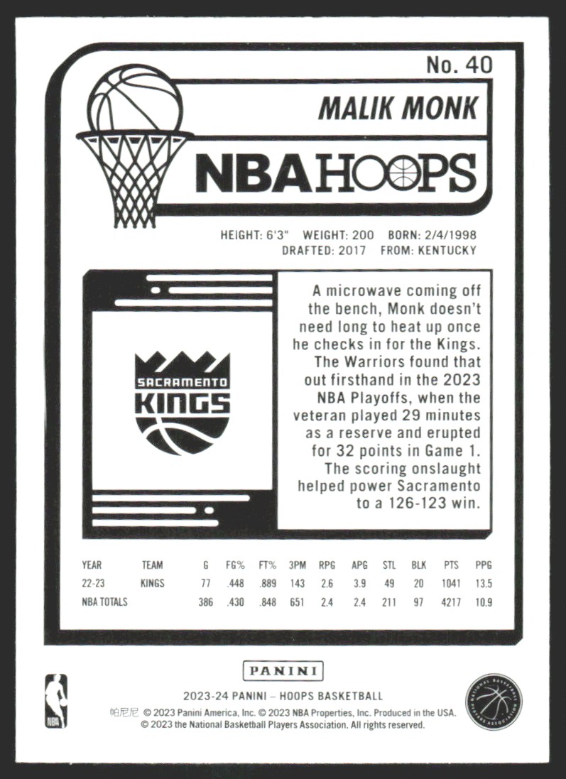 ハイドベスマリックモンク ハイドベスマリックモンク 2023-24 Panini Mosaic #39 Malik