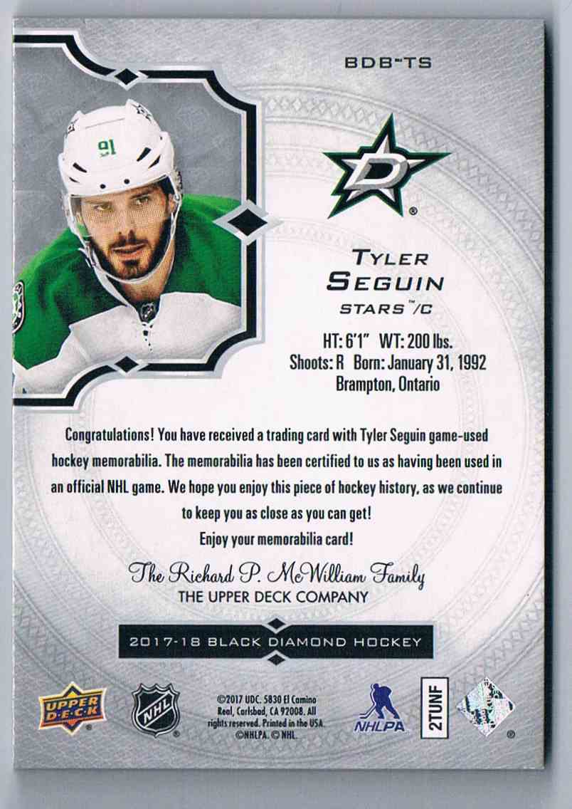 Real Card Back Image 2017 18 Upper Deck Black Diamond Relics Tyler Seguin Bdb Ts Card Back Real Card Back Image 2017 18 Upper Deck Black Diamond Relics Tyler Seguin Bdb Ts Card Back