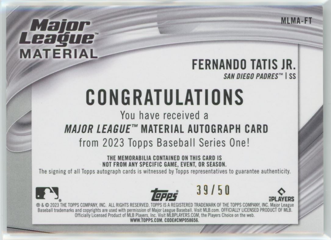 MLBカード　fernando tatis jr. RC relic auto FERNANDO TATIS JR 2025 Topps 1990 Retro 35th Anniv RELIC 126