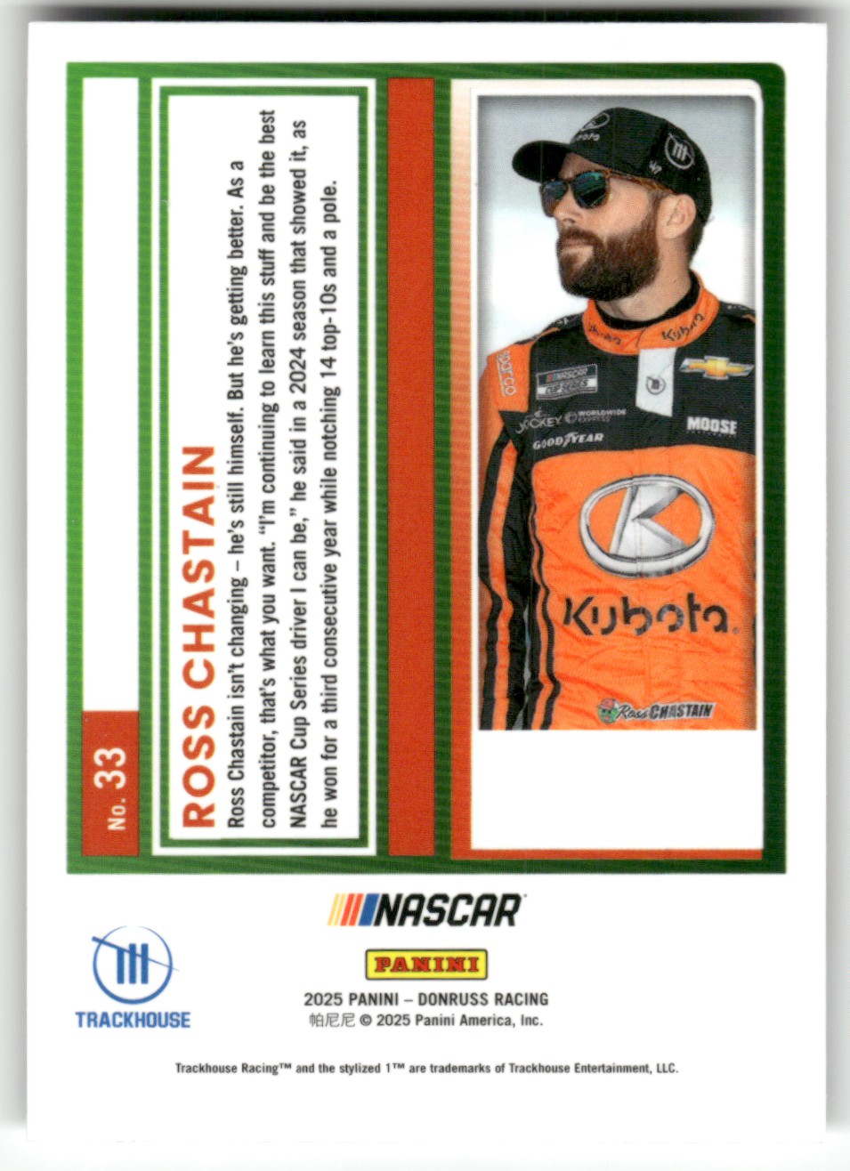 2025 Donruss NASCAR Optic ROSS CHASTAIN #33 card back image