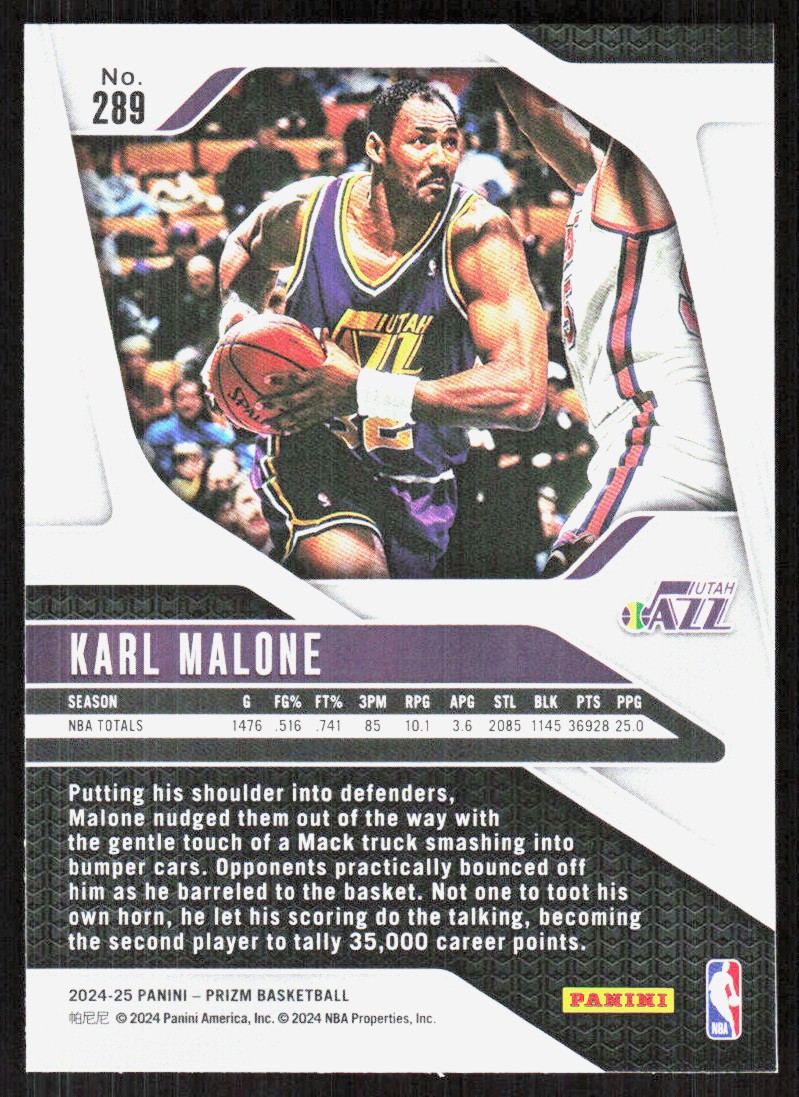 2024-25 Panini Prizm Karl Malone #289 card back image
