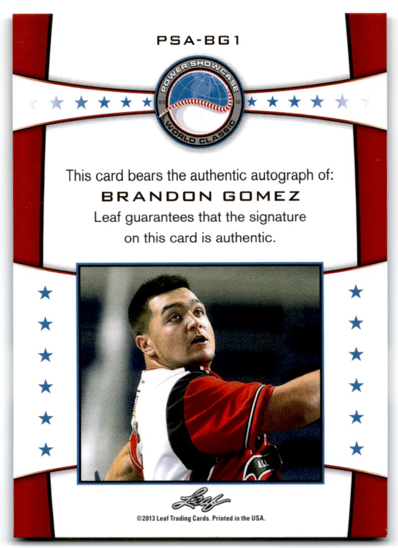 2013 Leaf Power Showcase Brandon Gomez #PSA-BG1 card back image