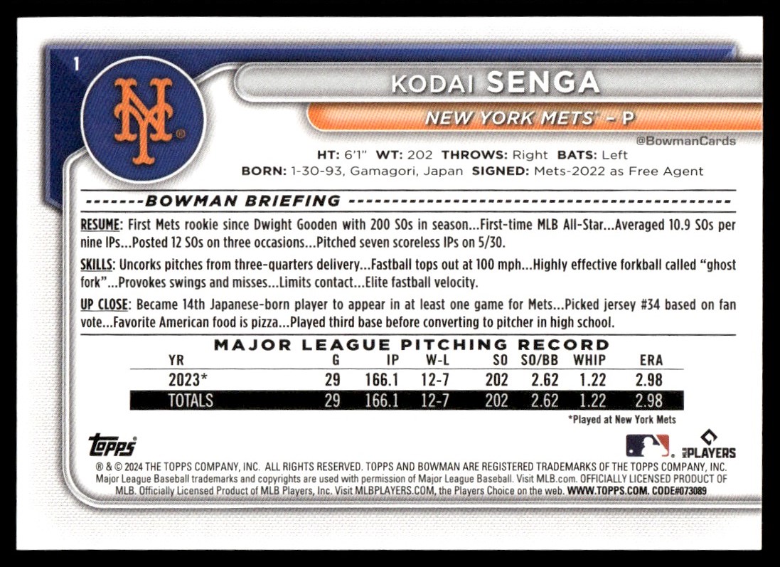 2024 Bowman Kodai Senga #1 card back image