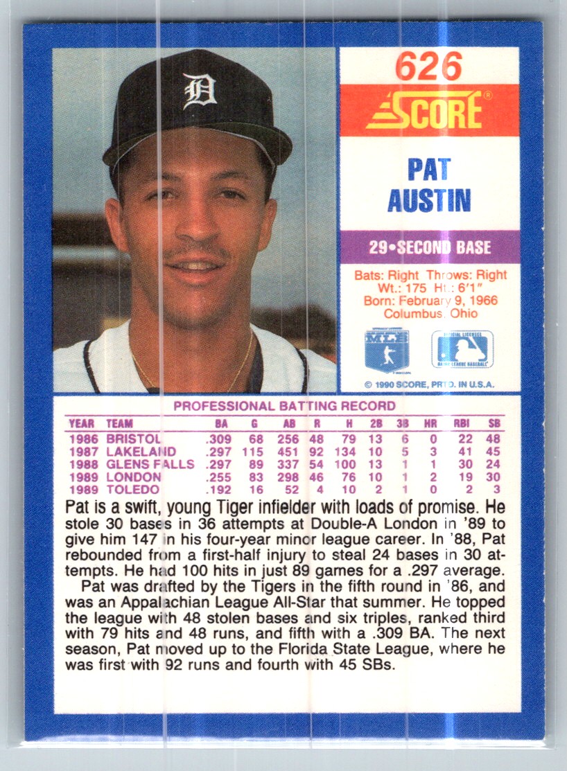 1990 Score Pat Austin #626 card back image