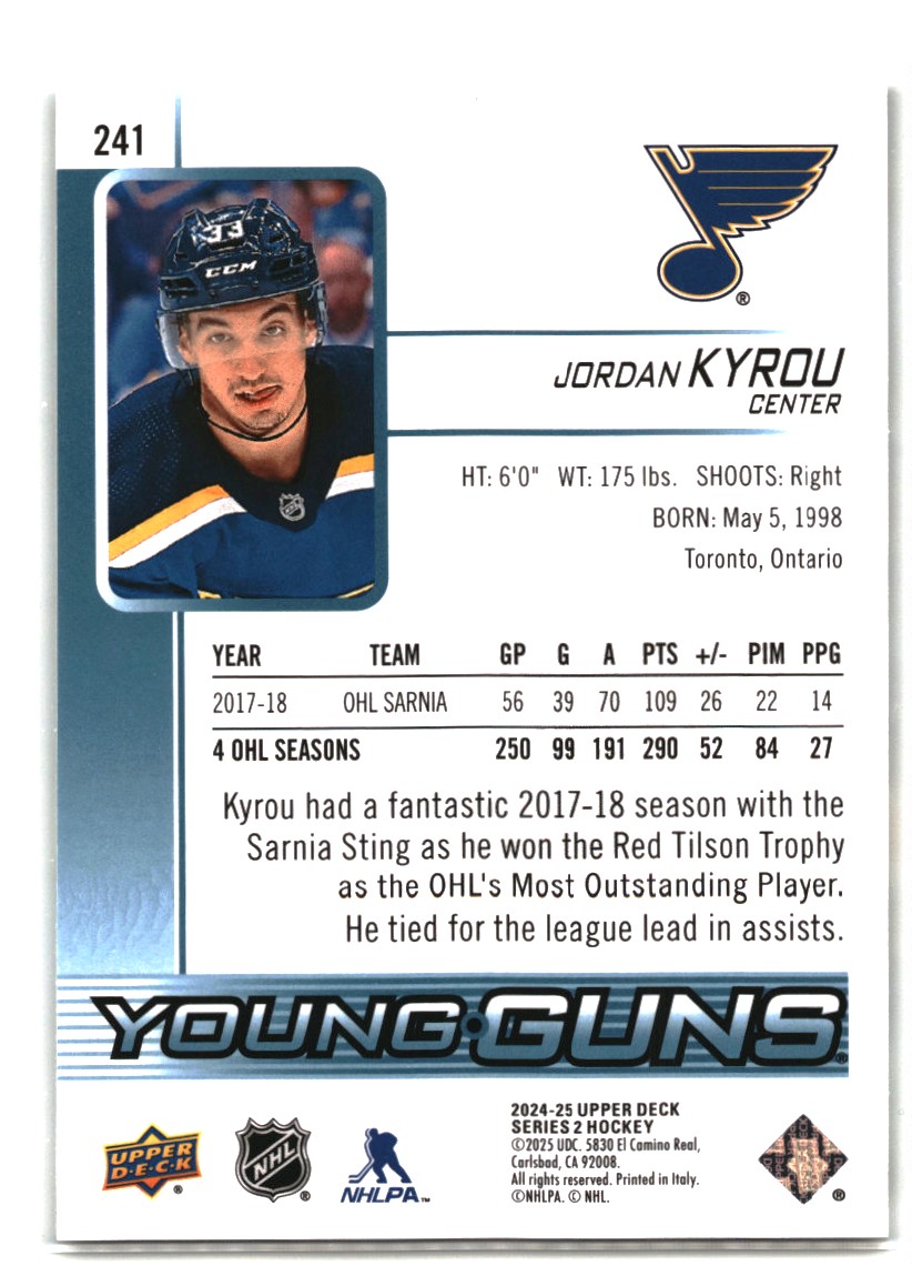 2024-25 Upper Deck Jordan Kyrou #241 card back image