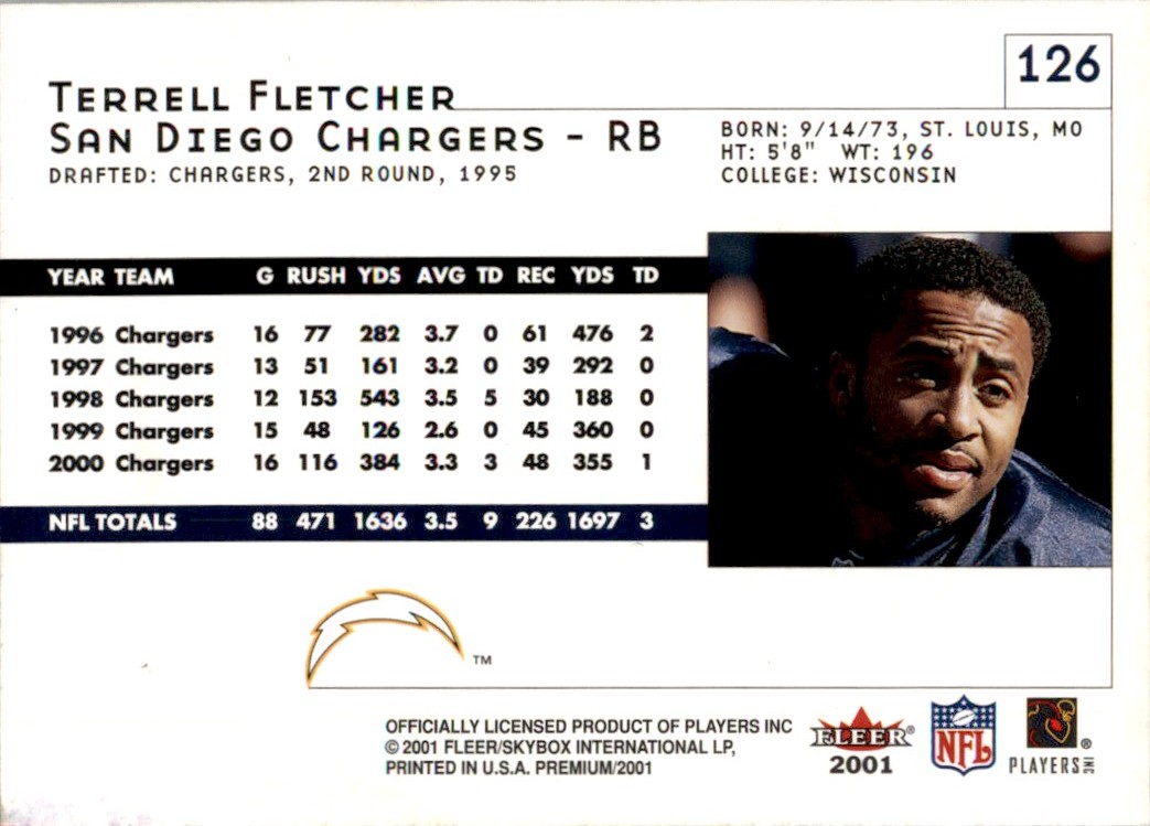 2001 Fleer Premium Terrell Fletcher #126 card back image