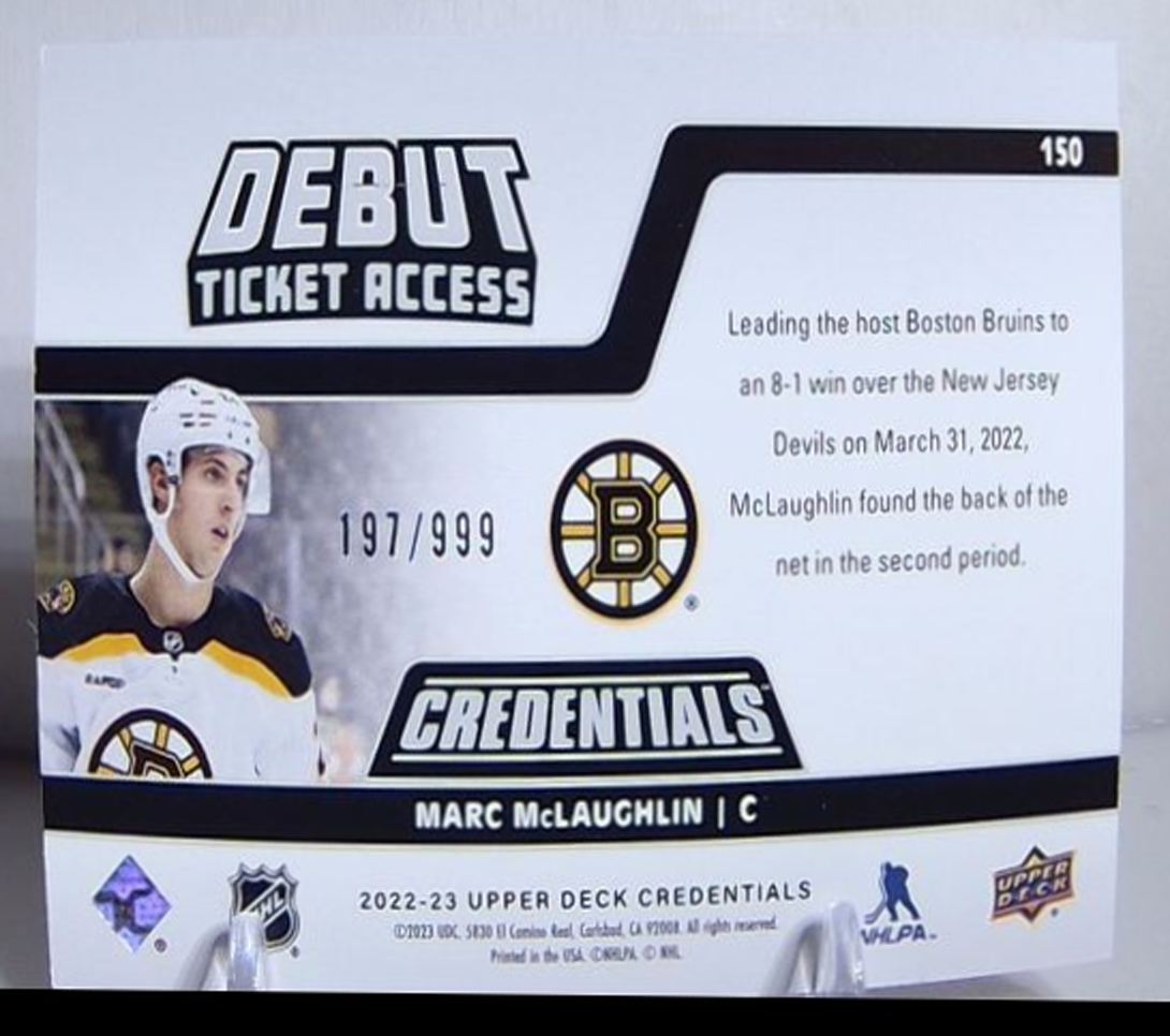 2022-23 Upper Deck Credentials Horizontal Debut Ticket Access Marc McLaughlin #150 card back image