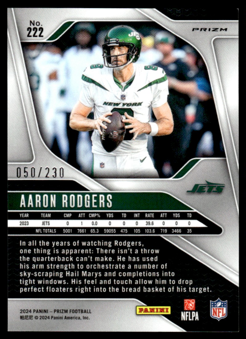 2024 Prizm Blue Wave Aaron Rodgers #222 card back image