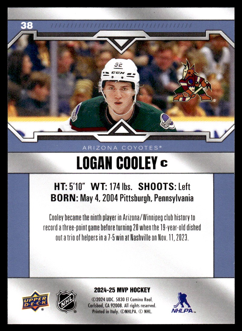 2024-25 Upper Deck MVP LOGAN COOLEY #38 Arizona Coyotes | eBay