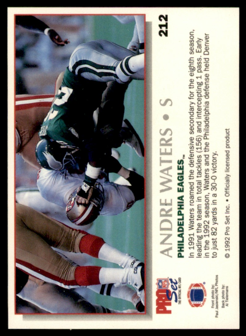 1992 Power Andre Waters #212 card back image
