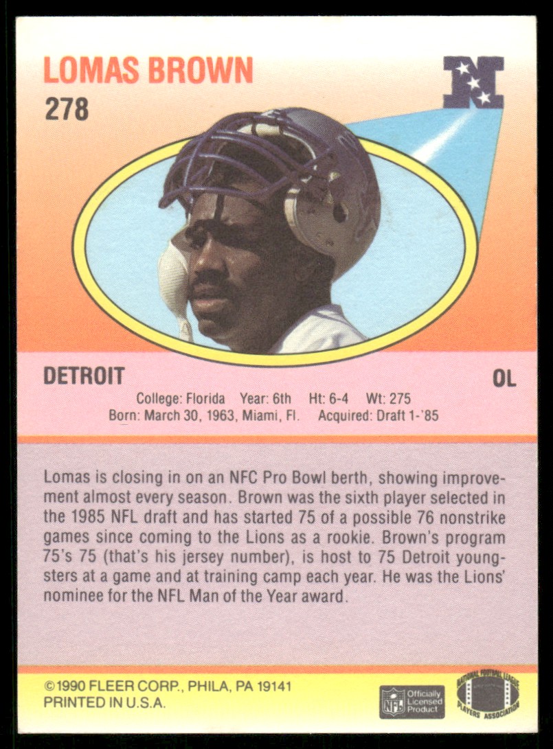 1990 Fleer Lomas Brown #278 card back image