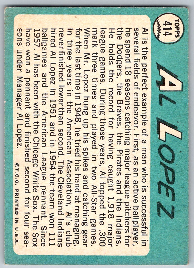 1965 Topps Al Lopez #414 card back image