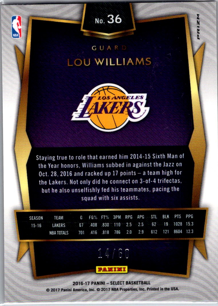 2016-17 Panini Select Orange Lou Williams #36 card back image