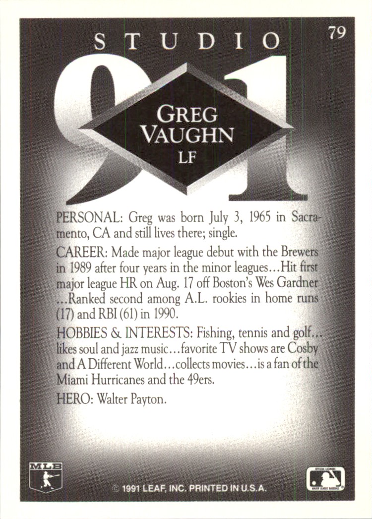 1991 Studio Greg Vaughn #79 | eBay