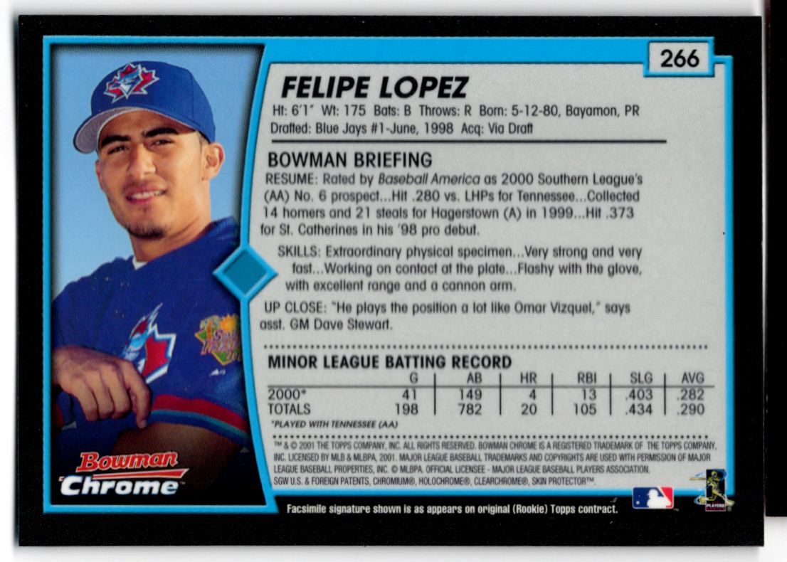 2001 Bowman Chrome Felipe Lopez #266 card back image