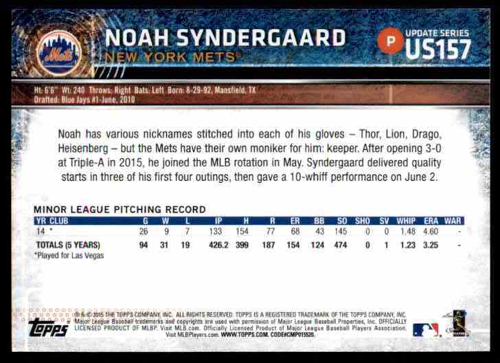 2015 Topps Update Base Noah Syndergaard #US157 card back image