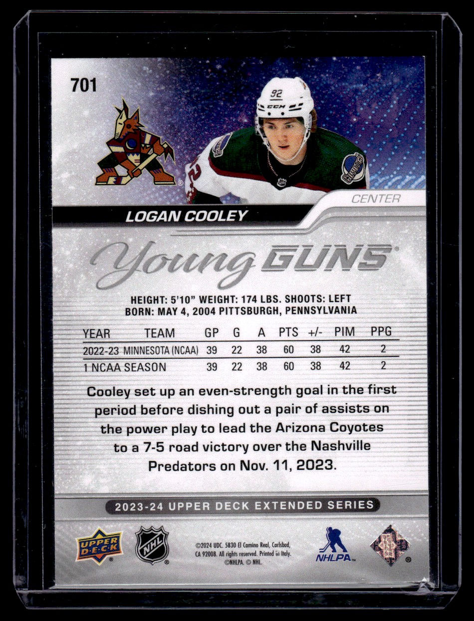 2023-24 Upper Deck Young Guns Extended Logan Cooley Rookie Arizona