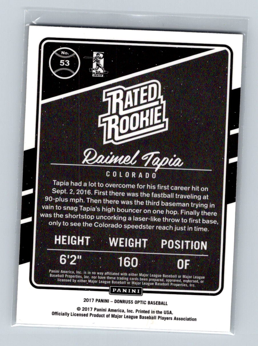 2017 Donruss Optic Raimel Tapia #53 card back image