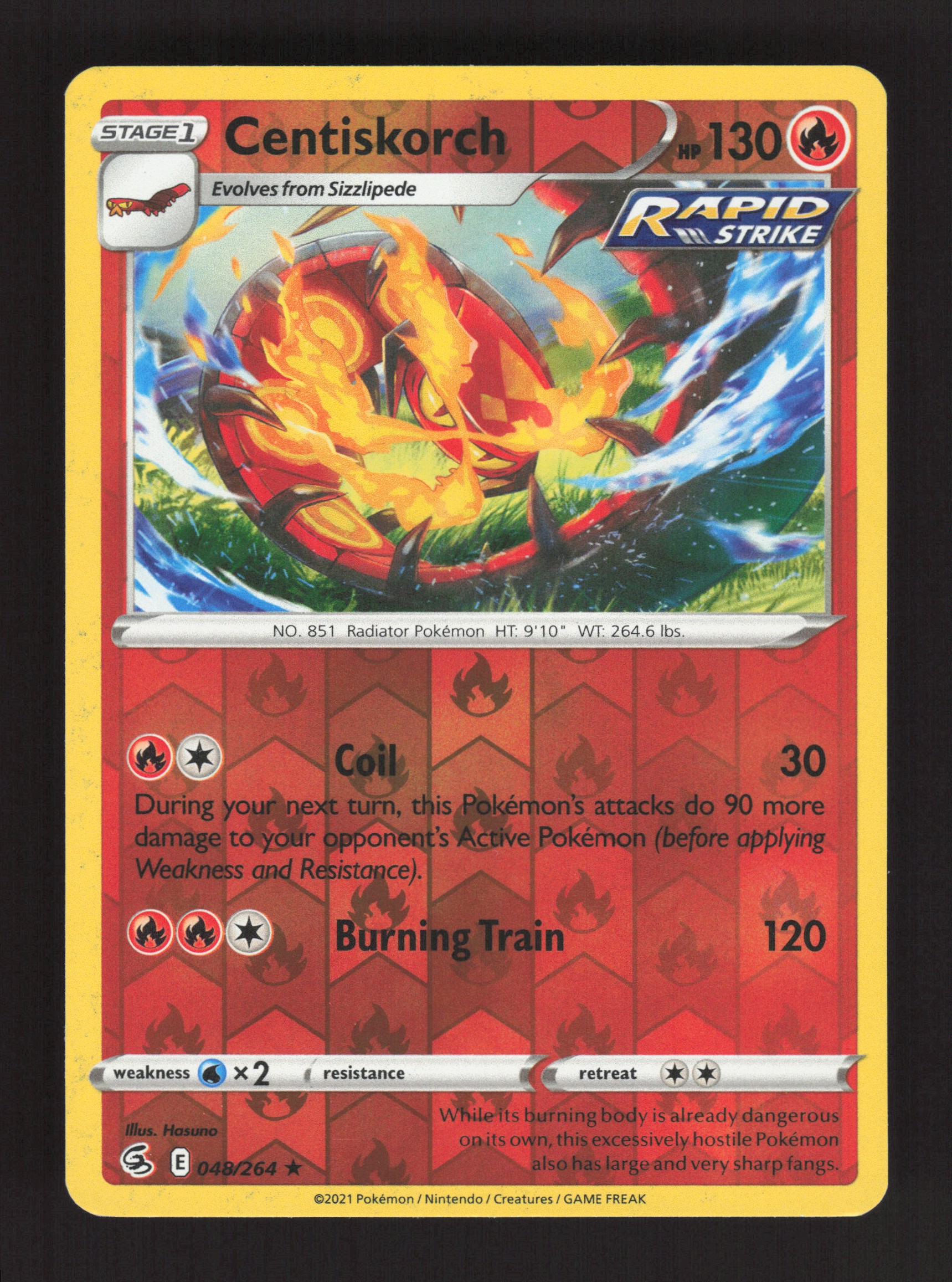 2021 Pokemon Card Centiskorch Reverse Holo Rare #048/264 Fusion