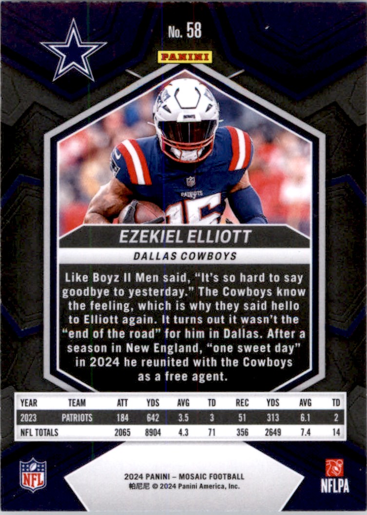 2024 Panini Mosaic Ezekiel Elliott #58 card back image