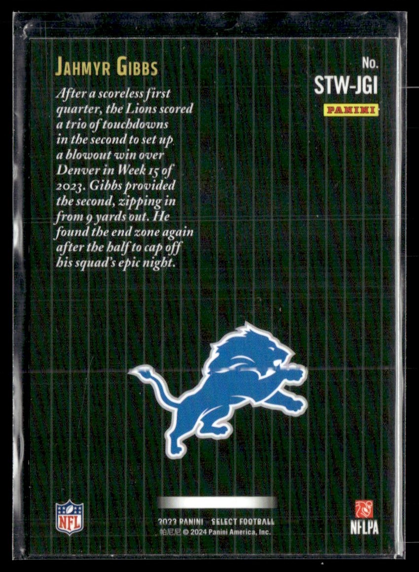 2023 Panini Select Score Throwback Jahmyr Gibbs #STW-JGI card back image
