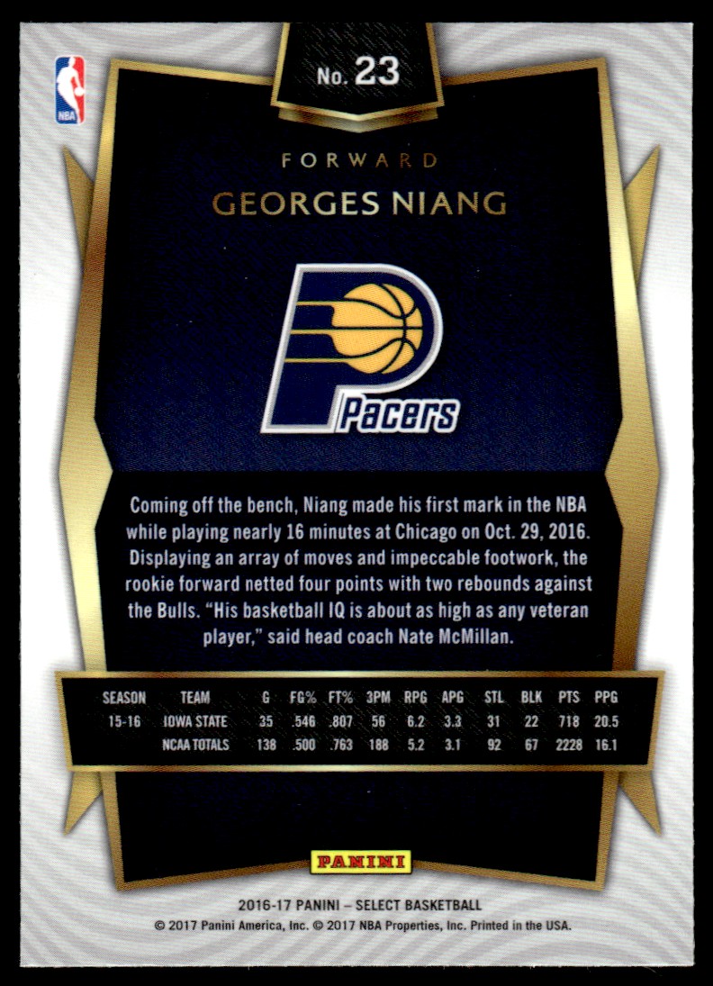 2016-17 Panini Select Georges Niang #23 card back image